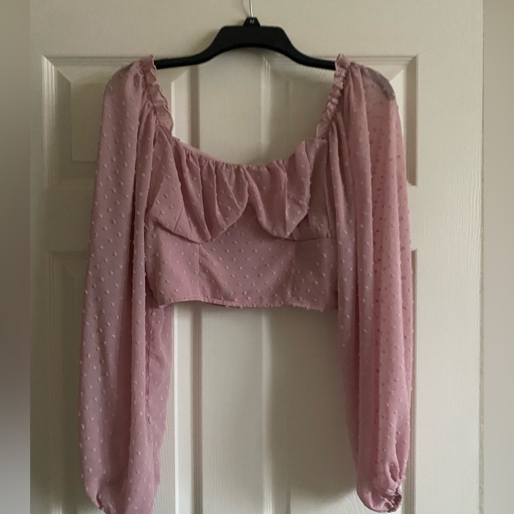 Mauve colored long sleeve crop top